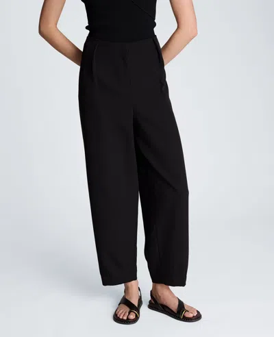 Kenneth Cole Fly Front Tapered Leg High Waisted Pleated Pant In Black