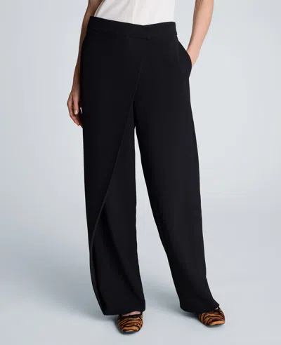 Kenneth Cole Fly Front Wide Leg Asymmetrical Crossover Pant In Black