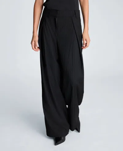 Kenneth Cole Fly Front Wide Leg Crossover Pleat Pant In Black