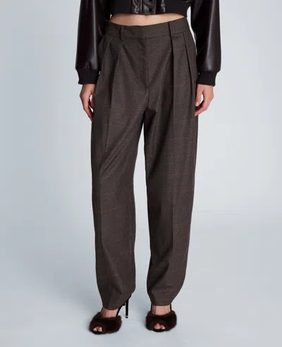 Kenneth Cole Fly Front Wide Leg Triple Pleat Pant In Brown