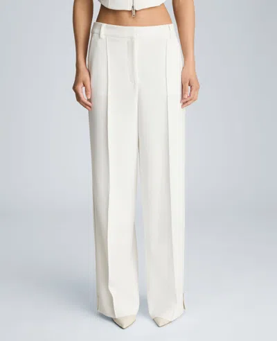 Kenneth Cole Fly Front Wide Leg Zipper Pintuck Pant In White