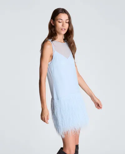 Kenneth Cole Fringed Fur Mini Dress In Blue