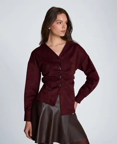 Kenneth Cole Front Button Shirt With Assymetrical Hem In Burgundy