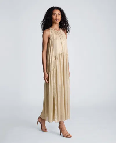 Kenneth Cole Gathered Halter Neck Foil Maxi Dress In Metallic