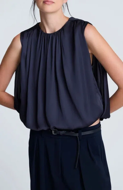 Kenneth Cole Gathered Neck Sleeveless Bubble Hem Top In Blue