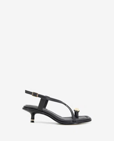 Kenneth Cole Geala Leather Metal Toe Ring Kitten Heel Sandal In Black Leather