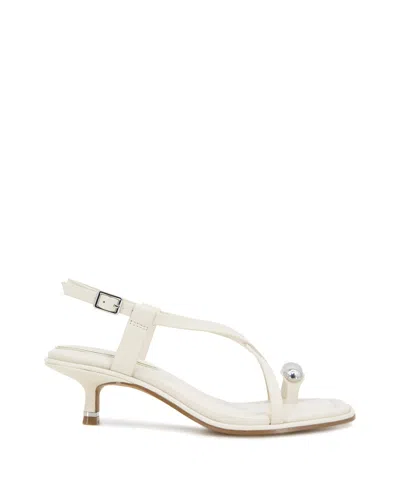 Kenneth Cole Geala Leather Metal Toe Ring Kitten Heel Sandal In Cream Leather