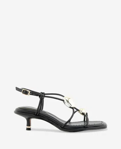 Kenneth Cole Gemma Embellished Strappy Leather Kitten Heel Sandal In Black