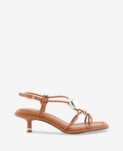 Kenneth Cole Gemma Embellished Strappy Leather Kitten Heel Sandal In Brown