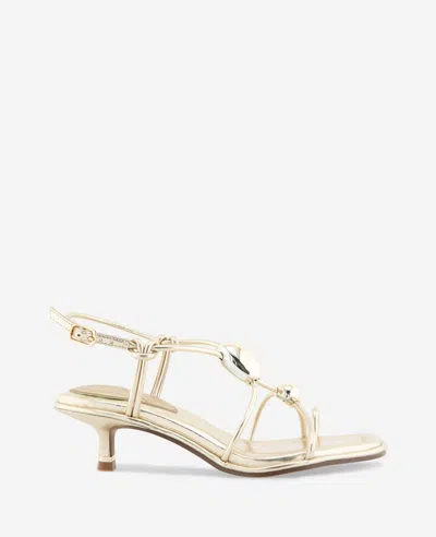 Kenneth Cole Gemma Embellished Strappy Metallic Leather Kitten Heel Sandal In Gold