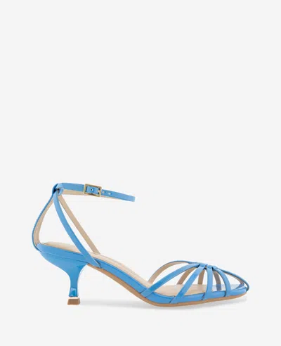 Kenneth Cole Genevieve Patent Cage Toe Ankle Strap Heel In Blue
