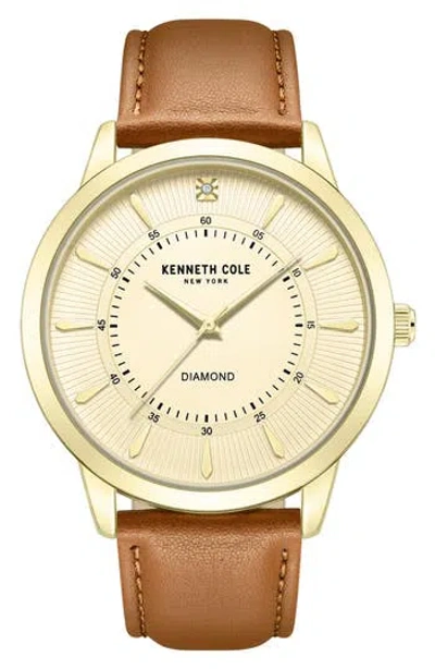 Kenneth Cole Genuine Diamond Leather Strap Watch, 44mm