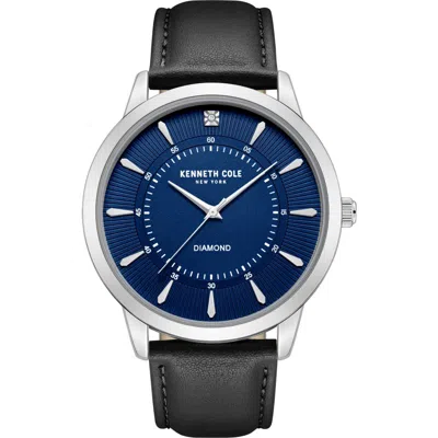 Kenneth Cole Genuine Diamond Leather Strap Watch, 44mm