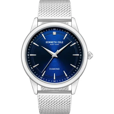 Kenneth Cole Genuine Diamond Mesh Strap Watch, 43mm In Blue