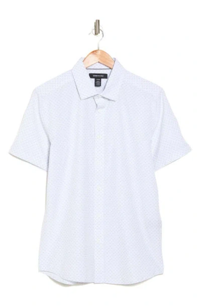 Kenneth Cole Geo Print Short Sleeve Button-up Sport Shirt In White/ Mint