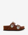 Kenneth Cole Gradie Double Buckle Studded Suede Platform Slide Sandal In Cognac Suede