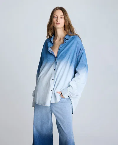 Kenneth Cole Gradient Dye Oversize Button-up Shirt In Gradient Kc Dark Wash