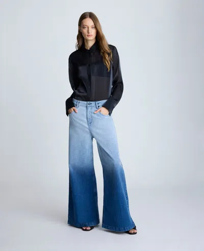 Kenneth Cole Gradient Dye Wide Leg Denim Jean In Gradient Jj Wash