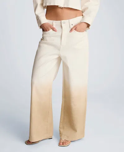 Kenneth Cole Gradient Fly Front High Rise Wide Leg Comfort Stretch Denim Pant In Neutral