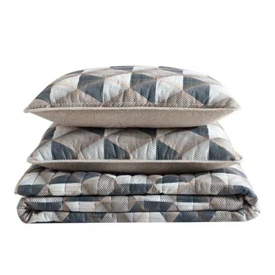 Kenneth Cole Gridwork Reversible Brown Quilt Set In Multi