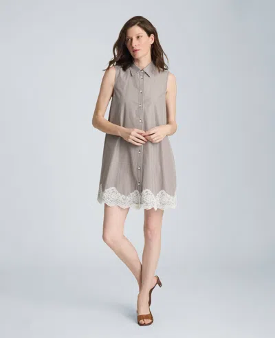 Kenneth Cole Halter Shirt Swing Dress With Lace Hem In Brown