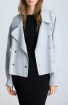 Kenneth Cole Heathered Scuba Snap Front Short Trench In Grey Heather