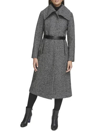 Kenneth Cole Herringbone Coat In Black