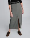 Kenneth Cole Herringbone Slit Front Belted Midi Skirt In Gray