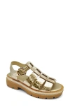 Kenneth Cole Herron Lizard Embossed Lug Sole Sandal In Soft Gold Leather