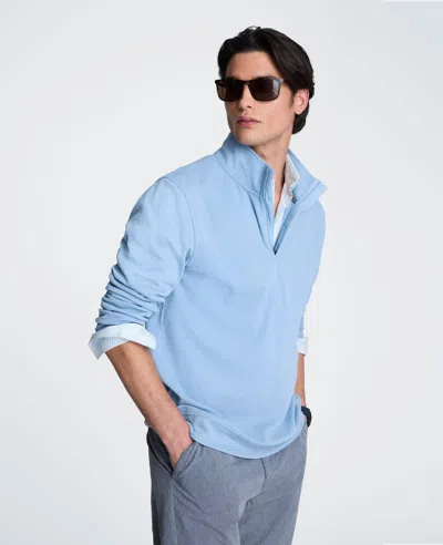 Kenneth Cole Hidden Placket Quarter Zip Sweater In Blue