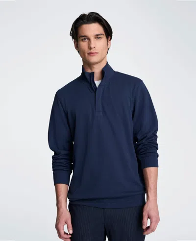 Kenneth Cole Hidden Placket Quarter Zip Sweater In Blue