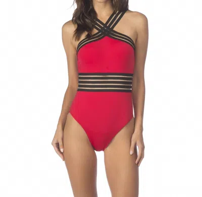 Kenneth Cole High Neck One Piece Swimsuit In Kkc Red