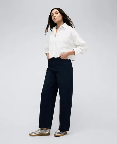 Kenneth Cole High Rise Barrel Leg Denim Jean In Midnight Rinse Wash