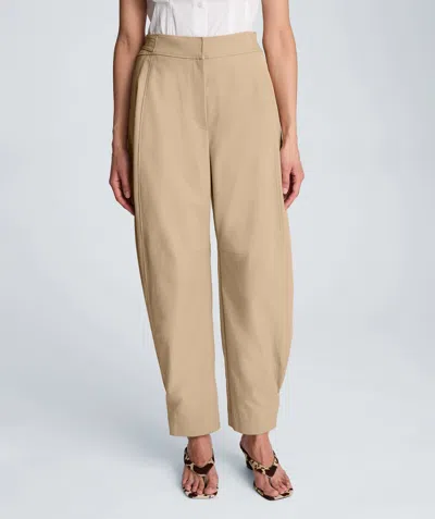 Kenneth Cole High Rise Fly Front Barrel Leg Pant In Neutral