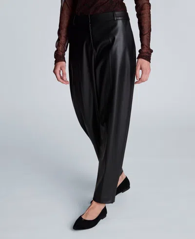 Kenneth Cole High Rise Fly Front Barrel Leg Pants Pant In Black