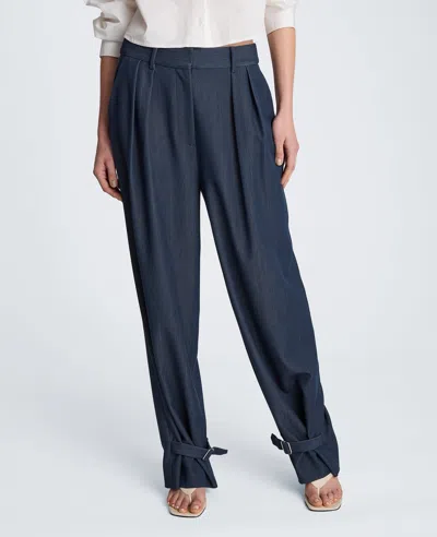 Kenneth Cole High Waist Belted Cuff Tapered Pants In Blue