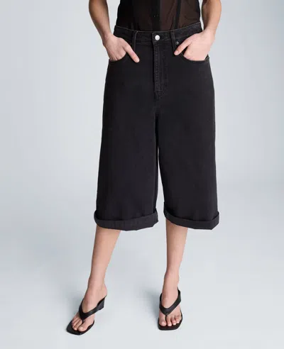 Kenneth Cole High Rise Fly Front Culotte Short In Black