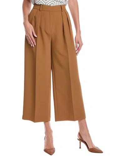 Kenneth Cole High-rise Fly Front Double Pleat Wide Leg Pant In Brown