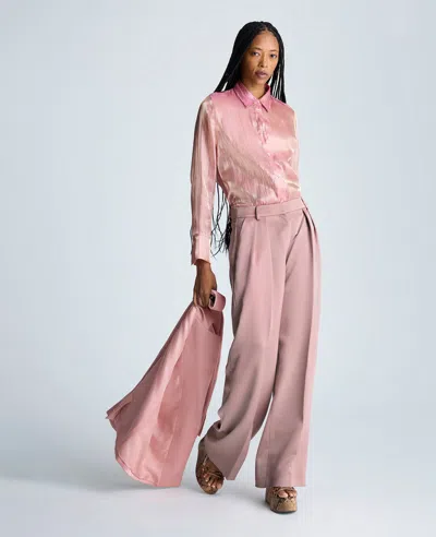 Kenneth Cole High Rise Fly Front Double Pleat Wide Leg Pants Pant In Rosé