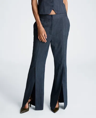 Kenneth Cole High Rise Fly Front Flare Pant With Slit In Blue