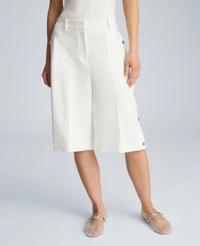 Kenneth Cole High Rise Fly Front Long Short With Rivet Side Snap In White