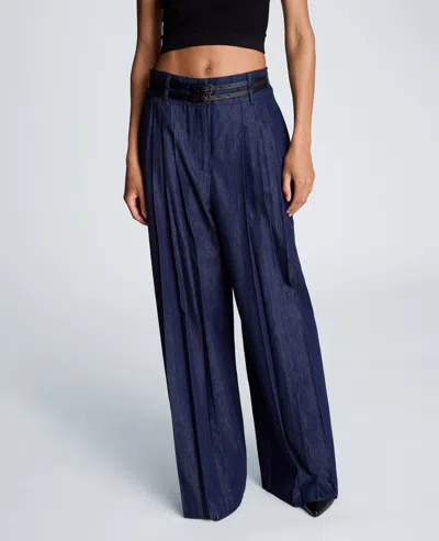Kenneth Cole High Rise Fly Front Pleat Wide Leg With Double Belt In Black