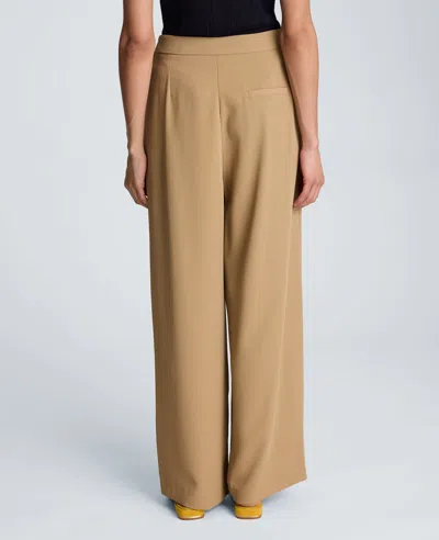 Kenneth Cole High Rise Fly Front Wide Leg Asymmetrical Double Pleat Pant In Neutral
