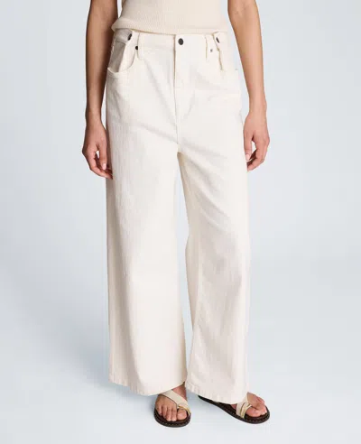 Kenneth Cole High Rise Fly Front Wide Leg Denim With Adjustable Waist In White