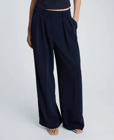 Kenneth Cole High Rise Fly Front Wide Leg Double Pleat Pant In Blue