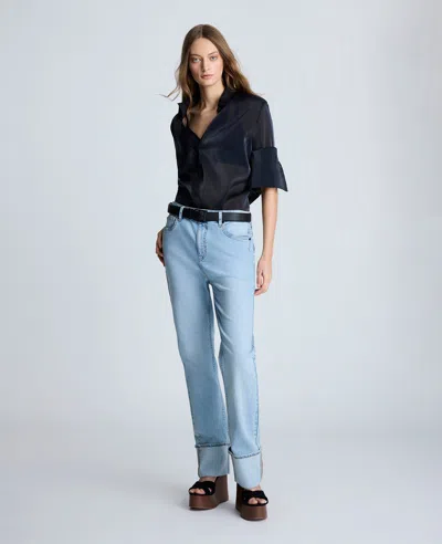 Kenneth Cole High Rise Straight Leg Wide Cuff Denim Jean In Nu Wash