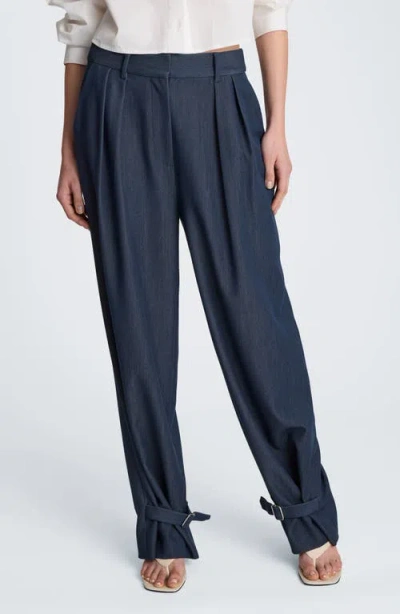 Kenneth Cole High Rise Fly Front Belted Cuff Tab Pant In Blue