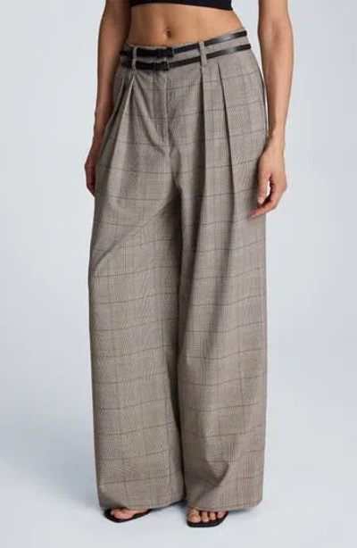 Kenneth Cole High Waist Double Belt Wide Leg Pleated Trousers In Safari Tan Mlt
