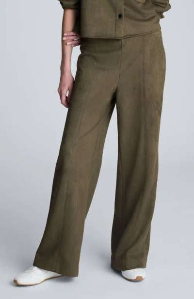 Kenneth Cole High Waist Faux Suede Wide Leg Pants In Brown