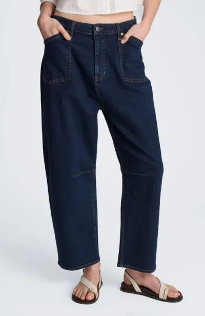 Kenneth Cole High Waist Front Pocket Crop Barrel Jeans In Blue